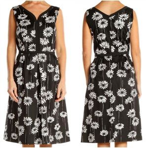 Talbots Black White Floral Print Chic Fit & Flare Dress Size 8